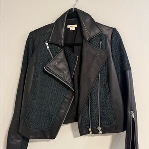 HELMUT LANG Cropped Leather Peak Jacquard Jacket (Small)